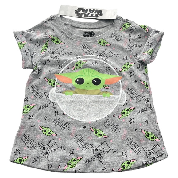 Star Wars Baby Yoda Cuffed Short Sleeve Shirt Gray Size 4T - Picture 7 of 7